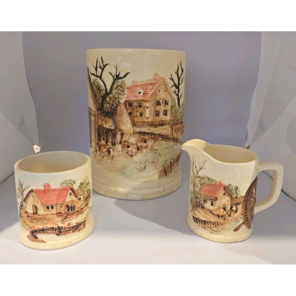 VTG 1981 Sears Roebuck & Co Country Canister/Utensil Sugar And Cream Holders S/3